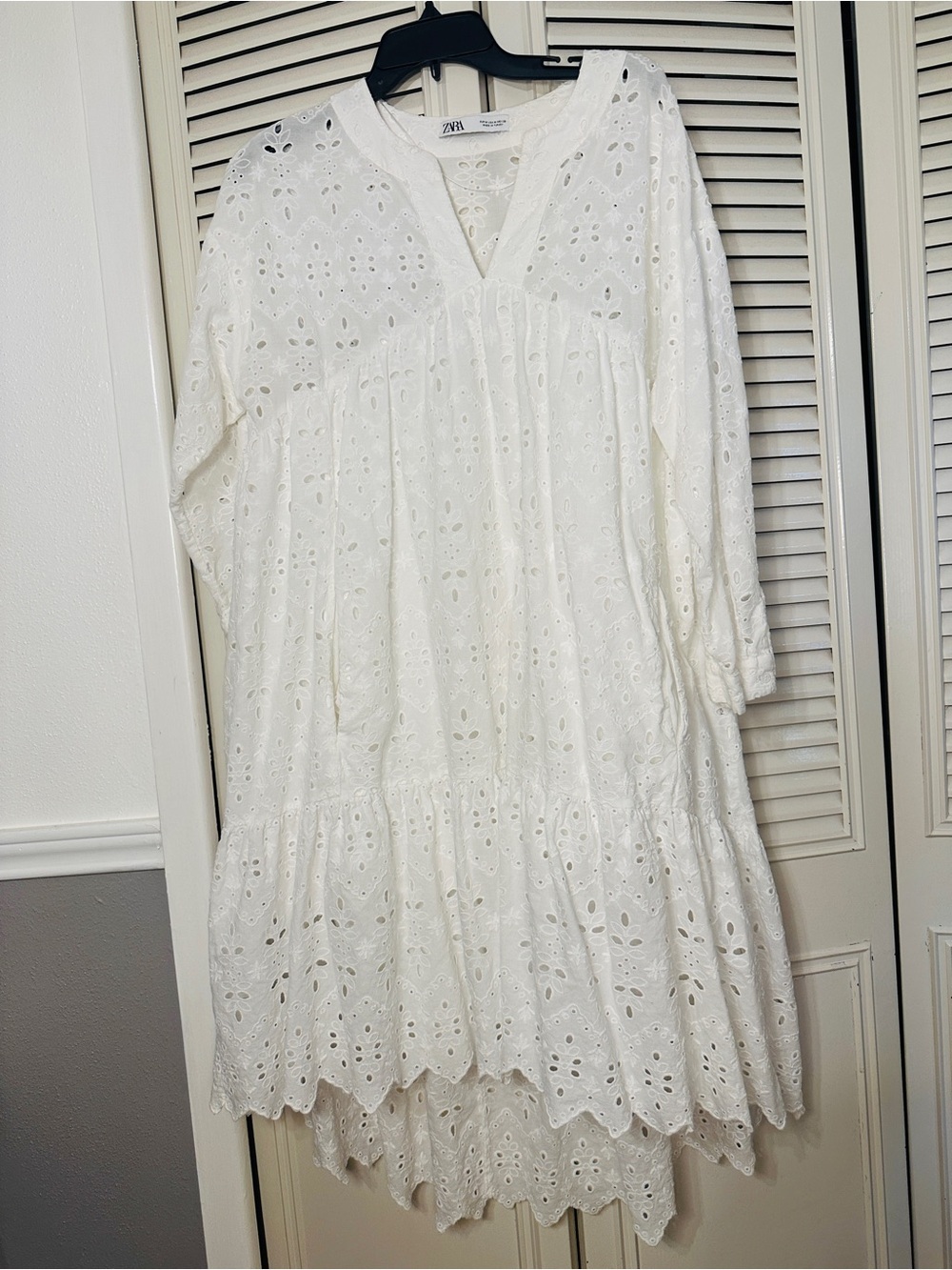 ZARA White Eyelet Tiered Dress